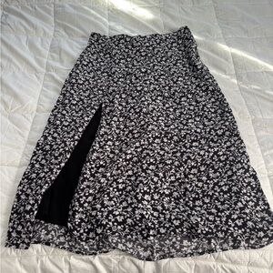 Anthropologie Black and White Floral Midi Skirt